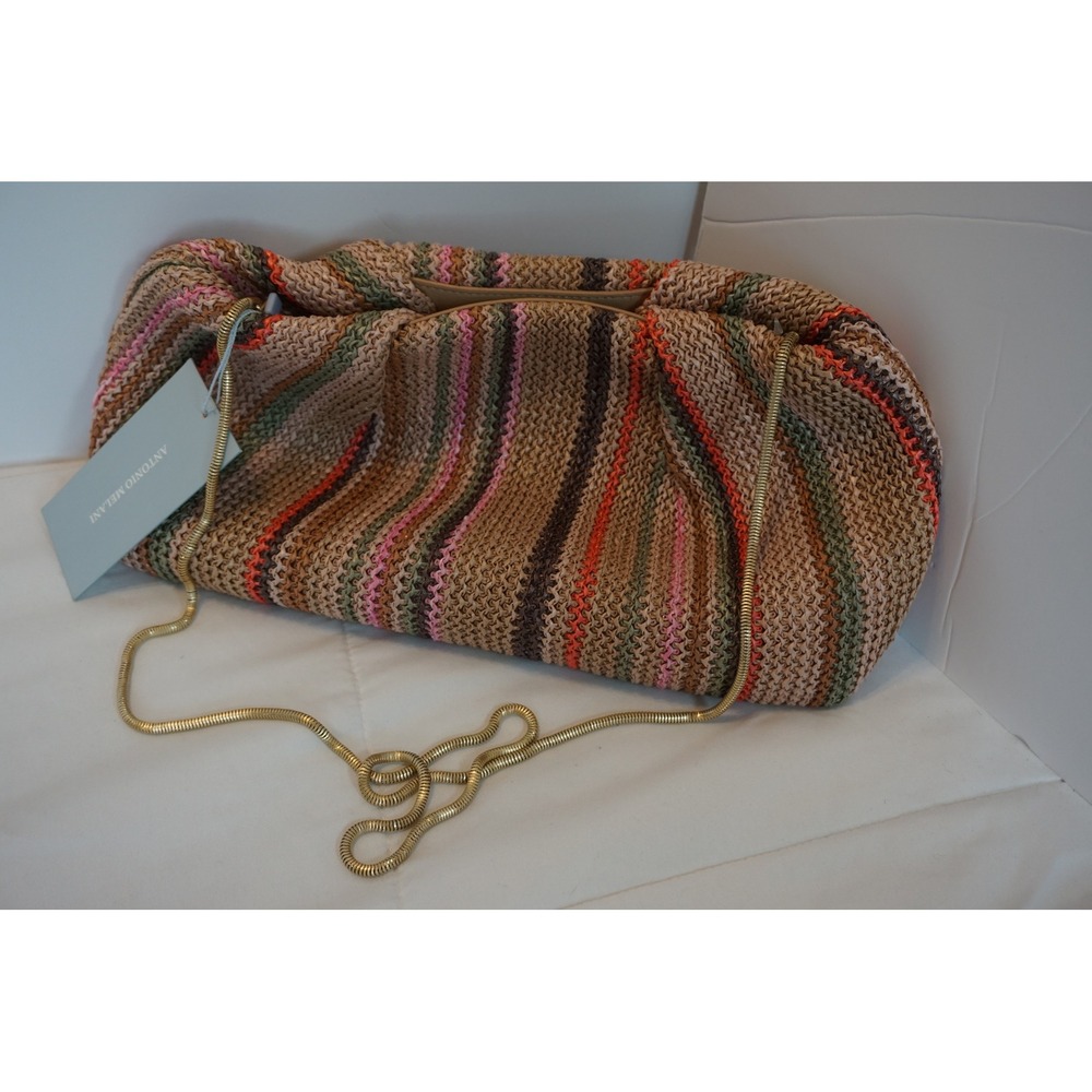 Antonio Melani Fay Straw Clutch Bag Striped Vachetta Multi Color S25AM32189 NEW - Picture 2 of 11